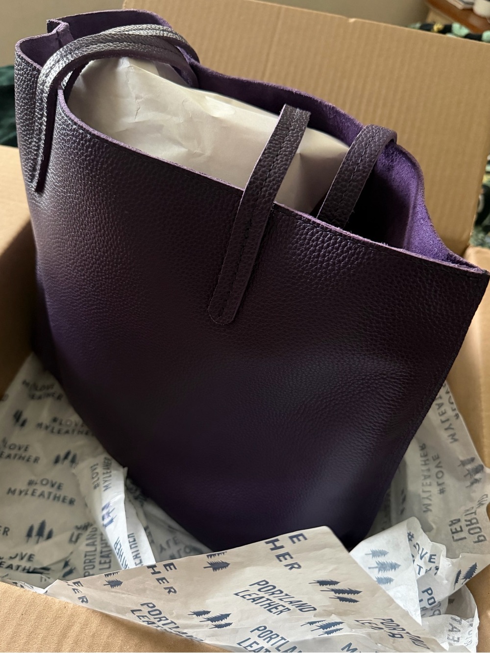 Portland Leather Empire Purple Leather August Tote Bag - Picture 2 of 4